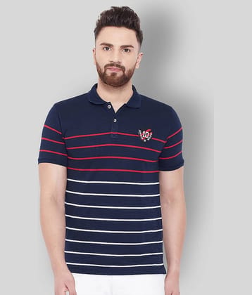 AUSTIN WOOD Pack of 1 Cotton Blend Regular Fit Striped Half Sleeves Men's Polo T Shirt ( Navy )