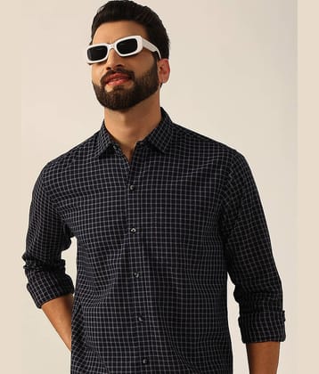 ENSPYR Cotton Blend Regular Fit Checks Full Sleeves Men's Casual Shirt - Navy Blue ( Pack of 1 )