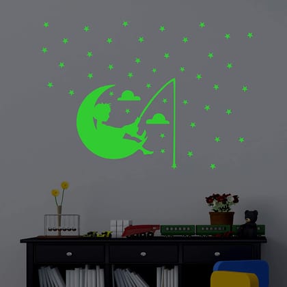DreamKraft Glow in The Dark Kids Room Decor Radium Sticker (Green, 20 cm X 20 cm)