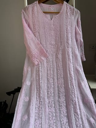 Kota Soft Cotton Chikankari Kurti - Pink - CHAND Collection-Pink / cotton / S