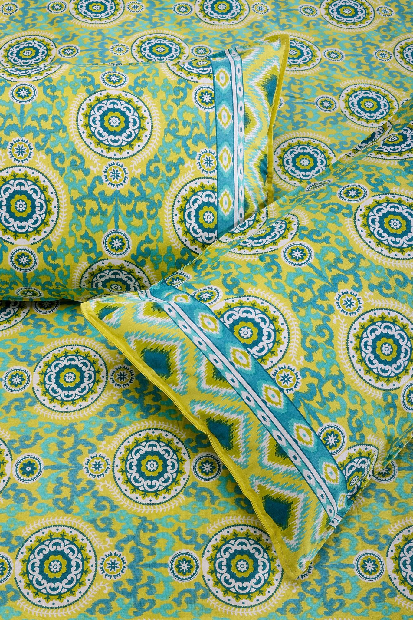 Mandala Birch Olive Cotton Bedsheet-California King - 108 X 108 in / Olive / Green