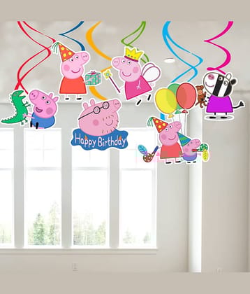 Zyozi 6 Pcs Peppa Pig Swirls for Decoration Cartoon Theme Peppa Pig Swirls Hanging Swirl Ceiling Decorations Ceiling Streamers Party Supplies, 6 Count for Kids Room,Peppa Pig Swirls for Decoration