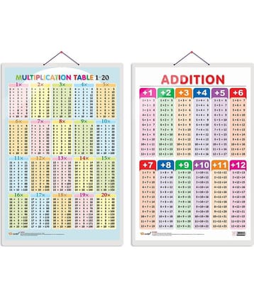 Set of 2 Multiplication Table 1-20 and ADDITION Early Learning Educational Charts for Kids | 20"X30" inch |Non-Tearable and Waterproof | Double Sided Laminated | Perfect for Homeschooling, Kindergarten and Nursery Students