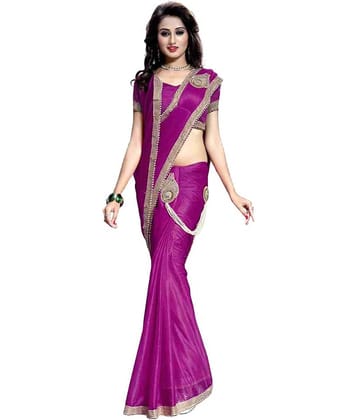 Bhuwal Fashion Lycra Solid Saree With Unstitched Blouse Piece ( Pink,Purple )