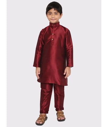 Maharaja Boys Silk Maroon Kurta Pant Set ( Pack of 1 )
