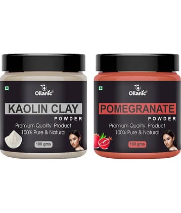 Oilanic 100% Pure Kaolin Clay Powder & Pomegranate Powder For Skin Hair Mask 200 g Pack of 2