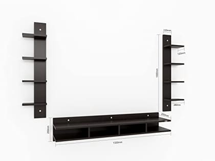 DAS Harald Engineered Wood Wall Mount TV & Entertainment Unit Stand with Wall Shelves Flowery Wenge Finish- Ideal for Up to 55" Screen
