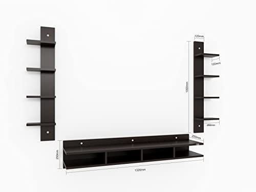 DAS Harald Engineered Wood Wall Mount TV & Entertainment Unit Stand with Wall Shelves Flowery Wenge Finish- Ideal for Up to 55" Screen