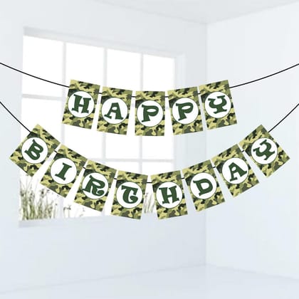 Balloonistics Camouflage Military Theme Happy Birthday Banner for Army Birthday Party