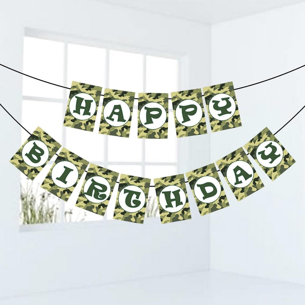 Balloonistics Camouflage Military Theme Happy Birthday Banner for Army Birthday Party