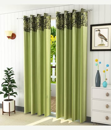Homefab India Printed Blackout Eyelet Long Door Curtain 9ft (Pack of 2) - Green