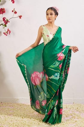 Desultory Dark Green 1-Minute Ready To Wear Satin Silk Saree