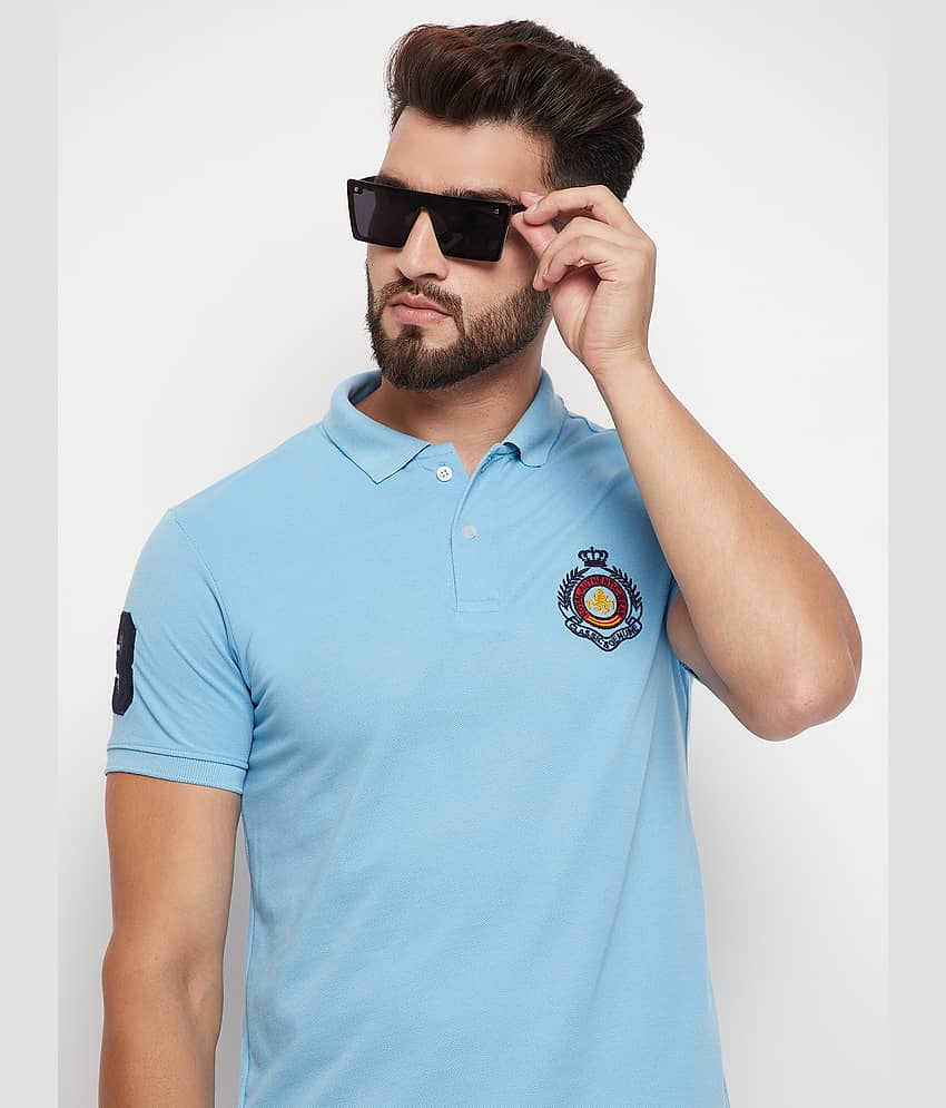 RELANE Pack of 1 Cotton Blend Regular Fit Solid Half Sleeves Men's Polo T Shirt ( Aqua )