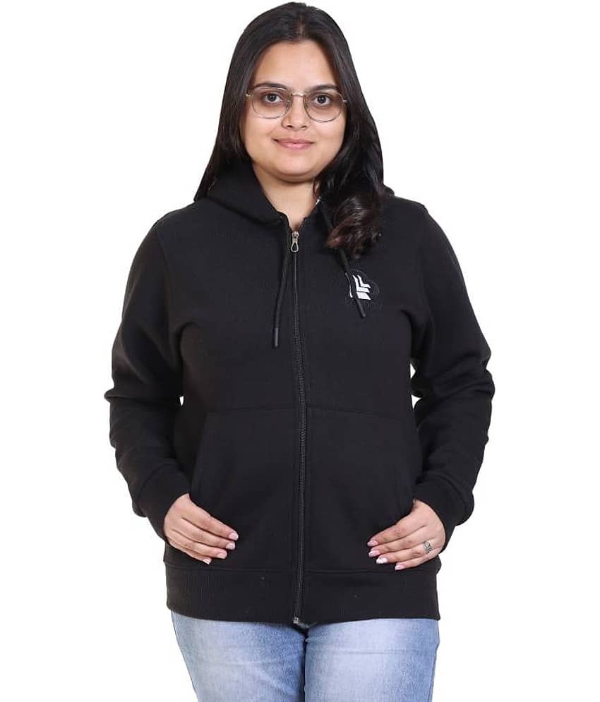 LOVE LONDON Polyester Women's Zippered Sweatshirt ( Black )
