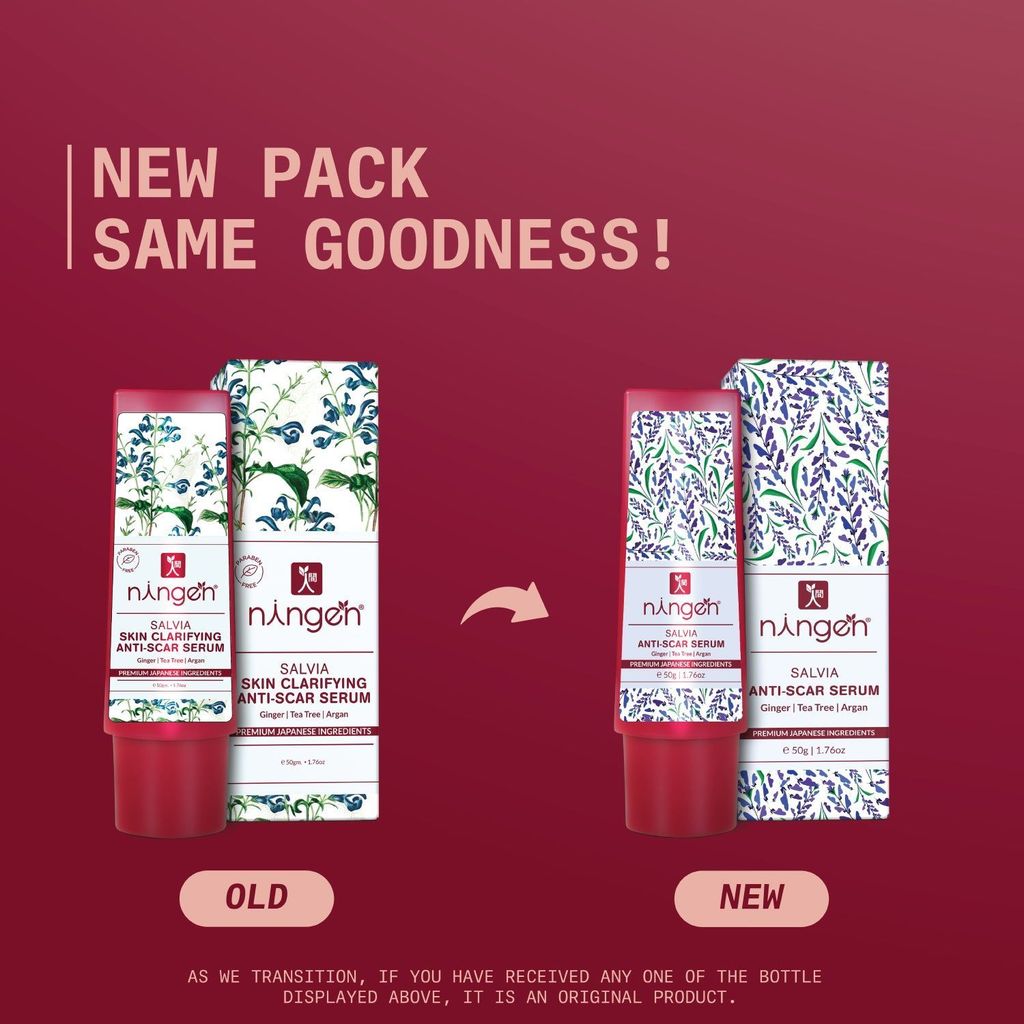 Ningen Salvia Skin Clarifying Anti-Scar Face Serum I With Essence of Ginger, Tea Tree & Argan I Dermatologically Tested, Paraben Free I Treats Prolonging Scars and Stretch Marks I 50g