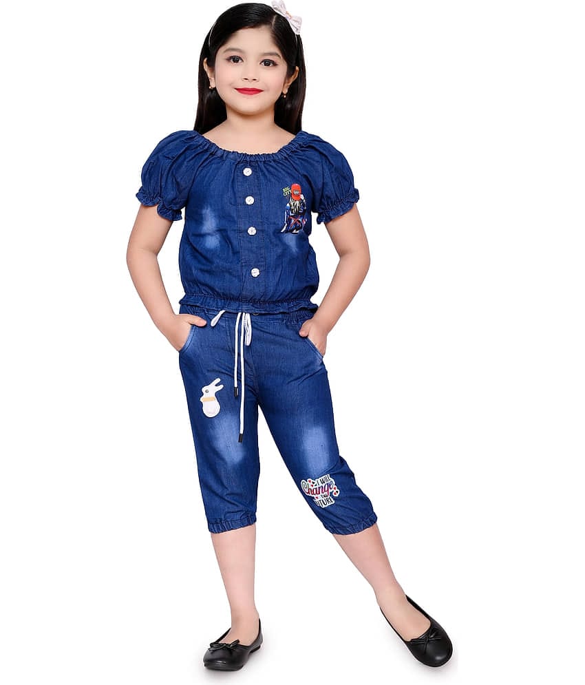 DS DRESSES Pack of 1 Girls Denim T-shirt & Capris ( Blue )