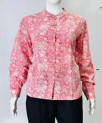 Pink handblock printed cotton top