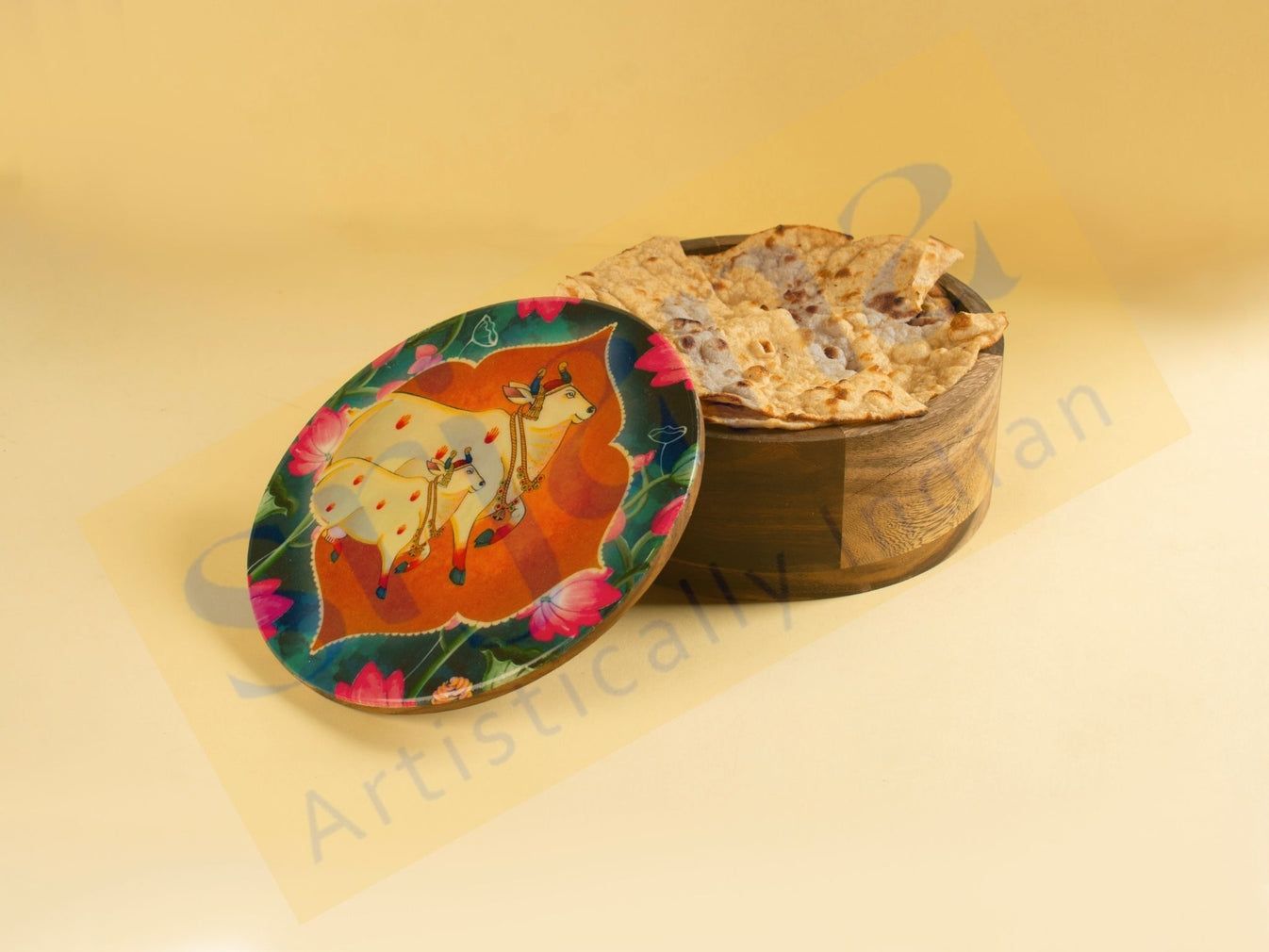 Srjana Pichwai Painting Wooden Roti Box