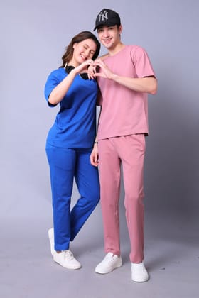Royal Blue & Fuchsia Pink Couple Co-Ord Set With Joggers (Pack of 2)