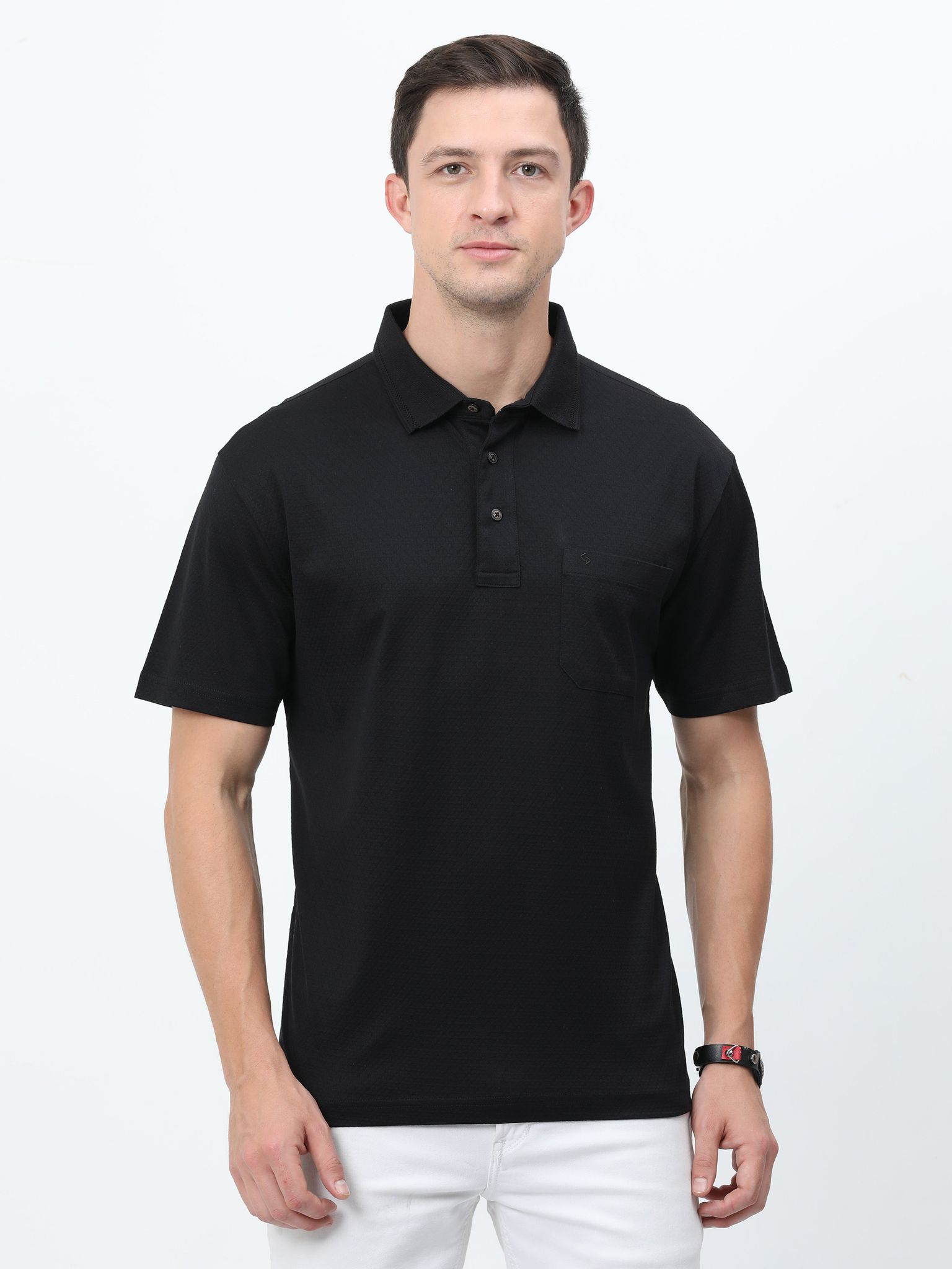 Classic Polo Mens Cotton Half Sleeves Printed Authentic Fit Polo Neck Black Color T-Shirt | Rare - 03 A Af P