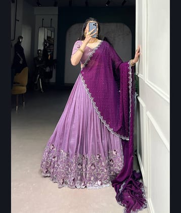 KRISHU ETHNICS Women Silk Blends Flared Semi Stitched Lehenga Choli ( Pink )