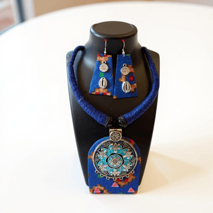 Elegant Fabric Jewelry Set | With Matching Earrings | Blue Colour