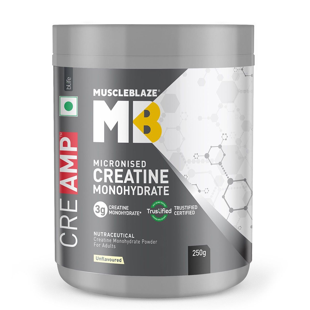 MuscleBlaze Creatine Monohydrate CreAMP (Unflavoured,250g ) Trustified Certified Creatine