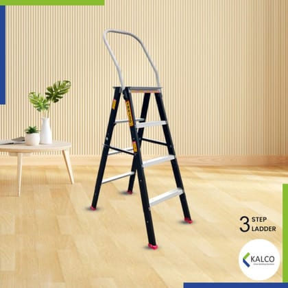 3 Step Ladder, Foldable with Top Support Handle and Top Metal Plate (Model: K-7023 in Medium)