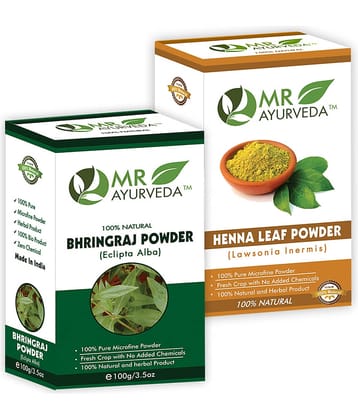 MR Ayurveda 100% Pure Bhringraj  Powder and Henna Powder Hair Scalp Treatment 200 g Pack of 2