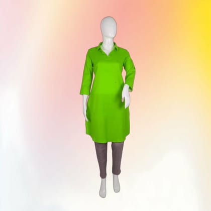 Solid Lime Green Cotton Kurti | Breathable Fabric | Casual Ethnic Wear