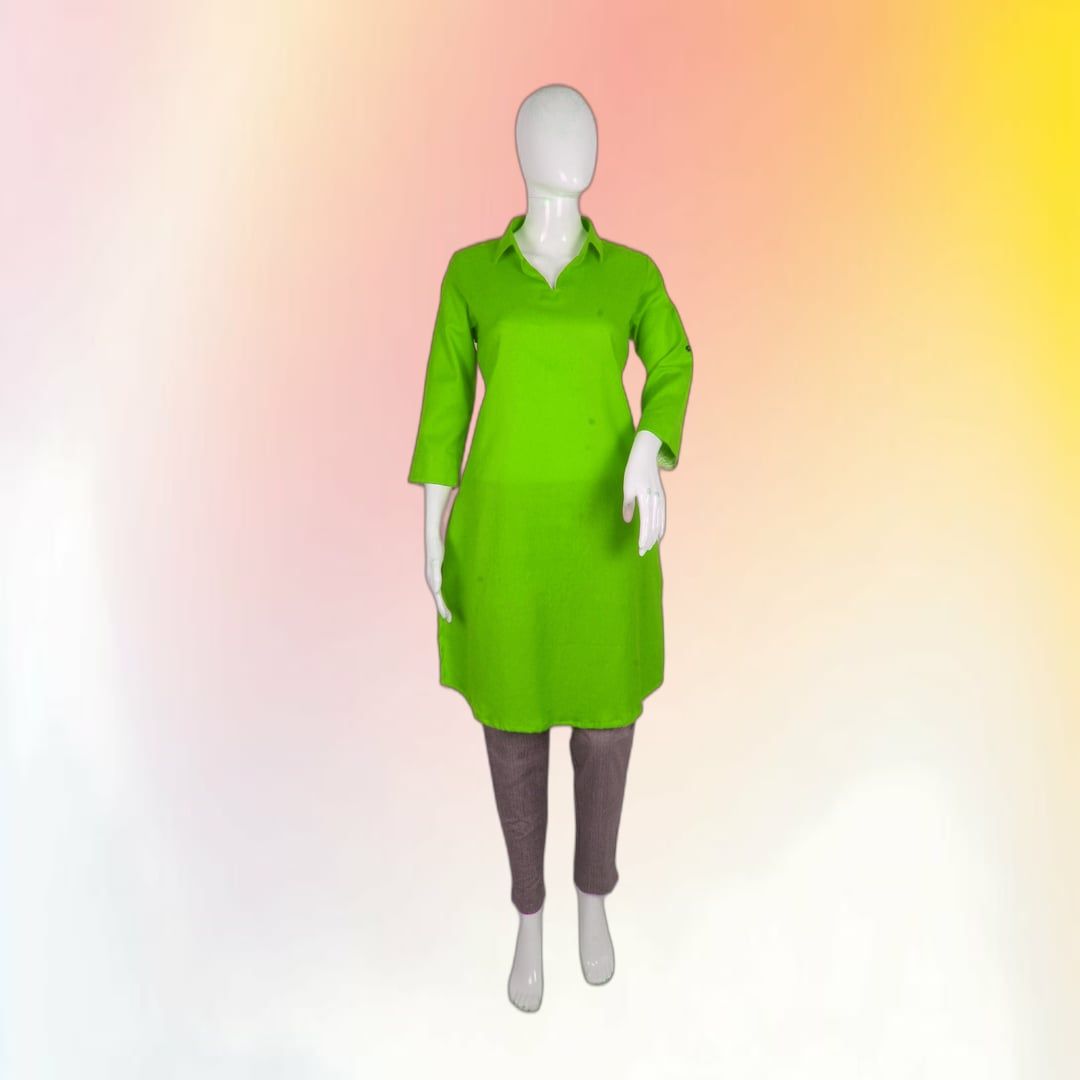 Solid Lime Green Cotton Kurti | Breathable Fabric | Casual Ethnic Wear