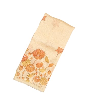 Cream Handloom Linen Saree With Printed Floral Motifs-Cream