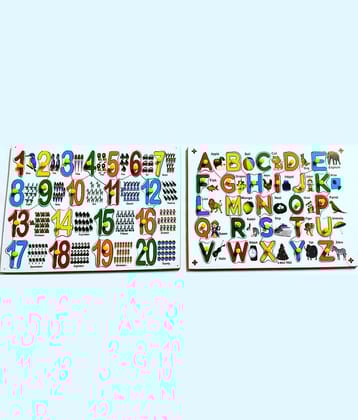 Peters Pence English Alphabet Learning & Multi-Color Educational 1-20 Number with Counting Pictures Pegs Puzzle Tray with Knobs for Pre-Primary Kids Education