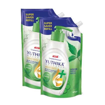 Yuthika Liquid Hand Wash Refill Pack 675ml Pack of 2, Neem Handwash, Germ Protection Handwash with a pH Balanced Formula