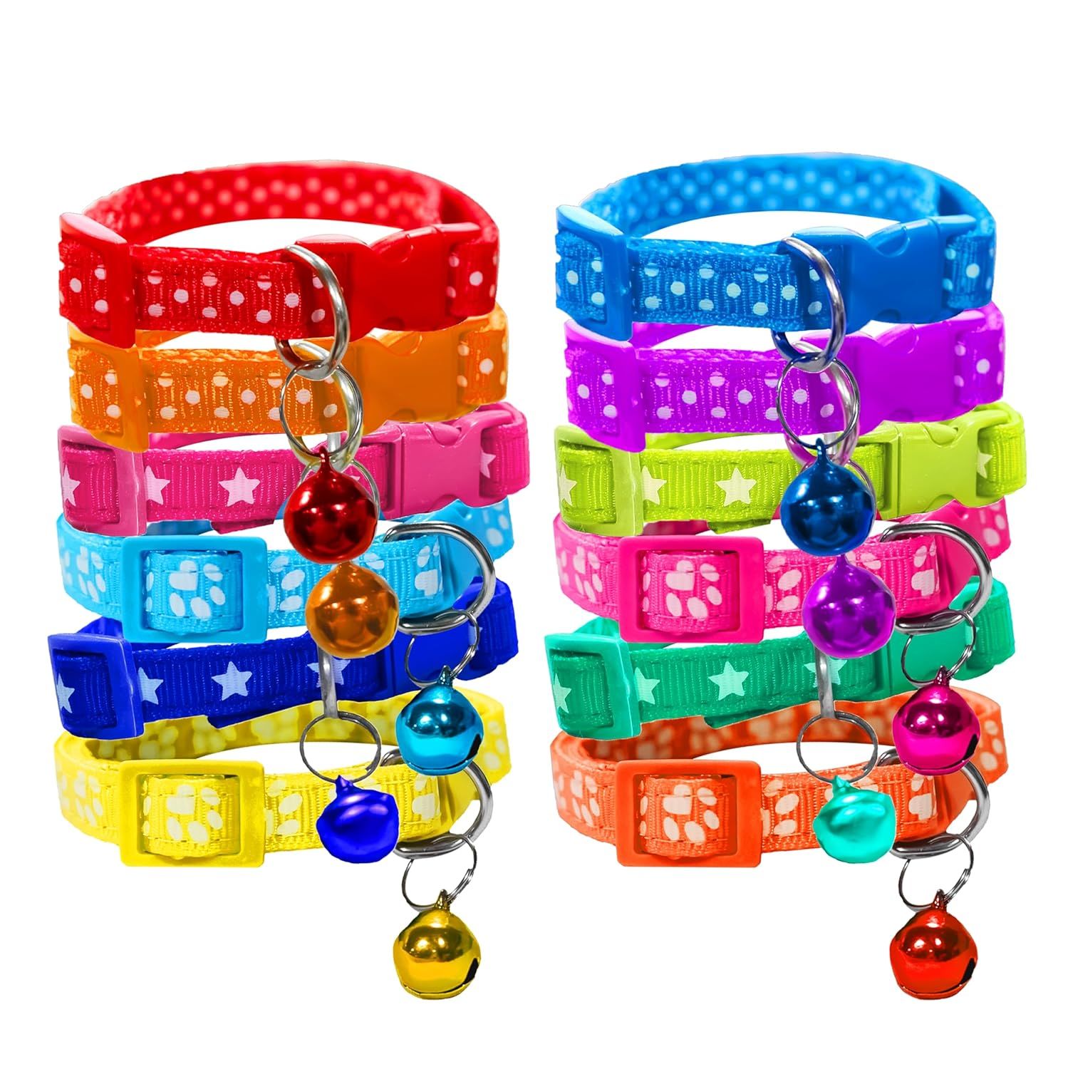 Buraq Pets 4 Pcs Perfect Plain Cat Collar for Indoor & Outdoor Use, Strong Breakaway Cat Belt, Adjustable & Durable, Accessories for Cats - Color May Vary (Pack of 4) (Paw Print, Pack of 4)