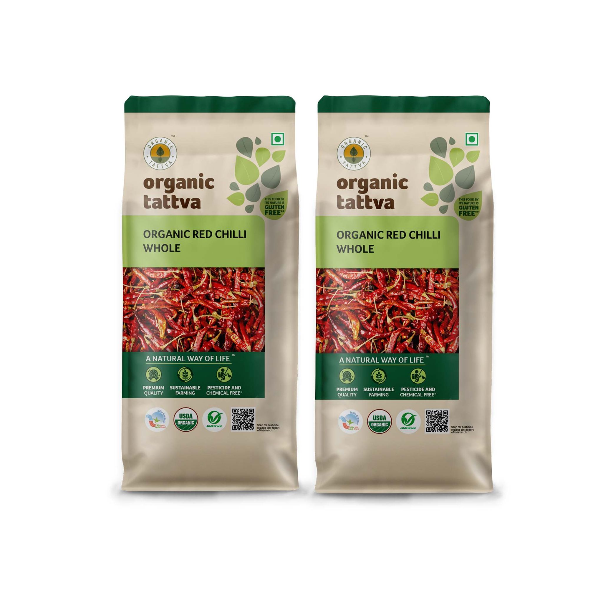 Organic Tattva Organic Red Chilli Whole - 100g x Pack of 2