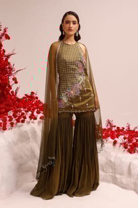 Paisley love olive sharara set-XS