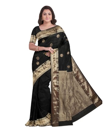 Biswa bangla black zari handwoven baluchari silk saree Biswa bangla black zari handwoven baluchari silk saree