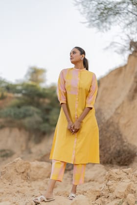 Pastel Sunrise Checkered Kurta Set-S