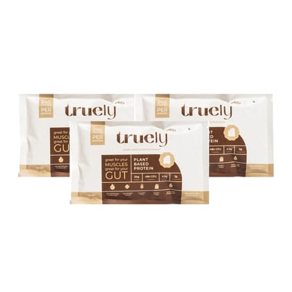 Truely Pro - Vegan Plant Protein | 24g Protein/Serving | 4 Bn CFU Probiotics | 3 Protein Sources - Pea, Brown Rice & Moong Bean | No Artificial Flavours | THIRD-PARTY TESTED | Dark Chocolate | 3 