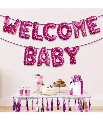 Zyozi ® WELCOME BABY Letter Foil Balloons | Baby Shower Decorations Kit | Backdrop Decorations For Baby Shower - Welcome Home Family Party Decorations (PINK)