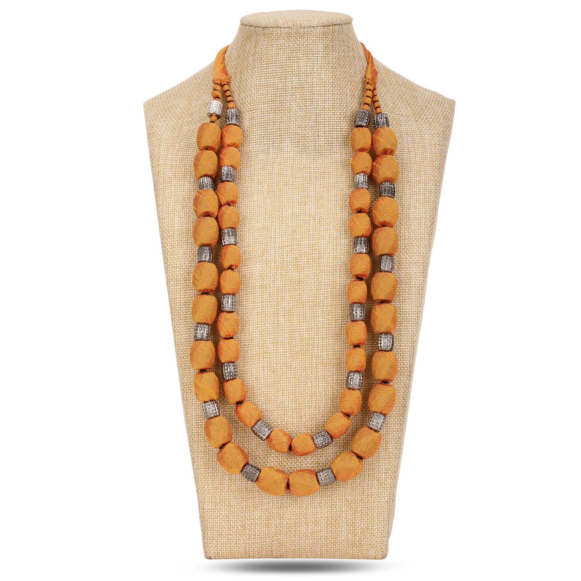 2 layer fabric beaded necklace in silk