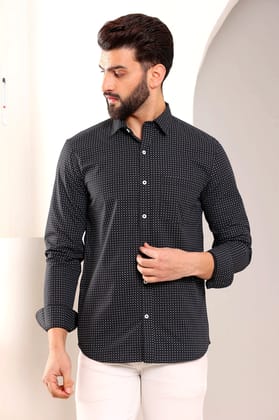 Medallion Print Black Cotton Shirt (Size - S) by BLUE EAGLE