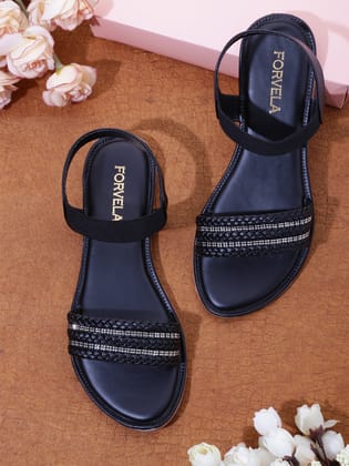 FORVELA Women Cozy Flats Sandal-BLACK / 4 UK / 37 EURO