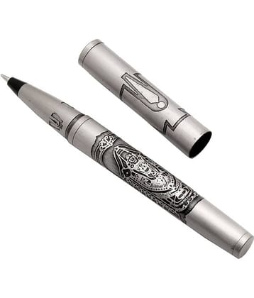 Srpc Lord Balaji & Tilak Engraved On Silver Gray Metal Body Ballpoint Pen Magnetic Cap & Blue Refill