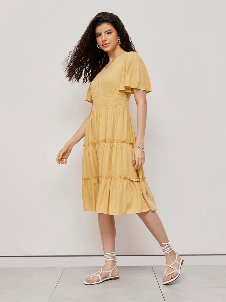 Flounce Midi Summer Dress Yellow