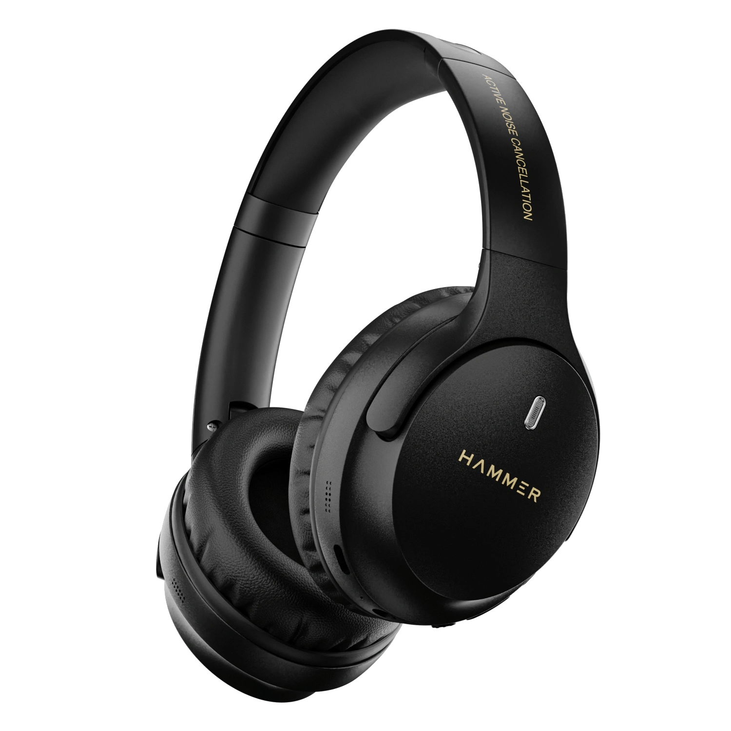 Hammer Bash Vivid ANC Wireless Bluetooth Over-Ear Headphones with 23 dB 70h Playtime, Type-C Fast Charging, Foldable Black Hammer Bash Vivid ANC Wireless Bluetooth Over-Ear Headphones with 23 dB 70h Playtime, Type-C Fast Charging, Foldable Black - Black