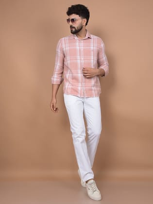 Pink Checked 100% Cotton Shirt-L / Pink