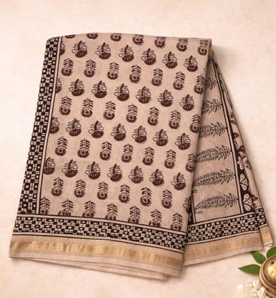 Bagh Print Maheshwari Cotton-Silk Saree – Hand Block Printed
