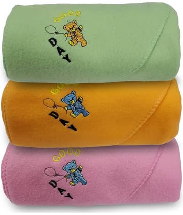 BELLO TOKO - Multi-Colour Cotton Blend Baby Crib Blanket ( Pack of 3 )